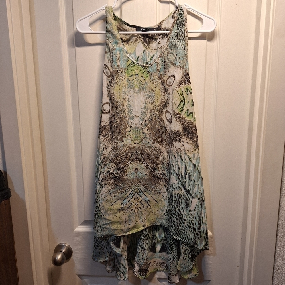 Kaktus Green Patterned Sheer Tank Top XL